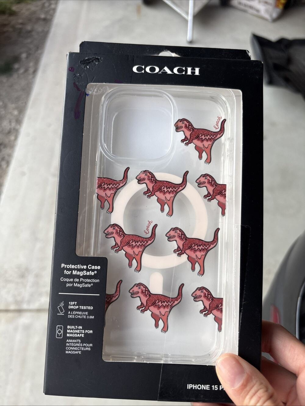 NIB Coach Rexy Glitter Dinosaur iPhone 15 Pro Max Protective MagSafe Clear Case